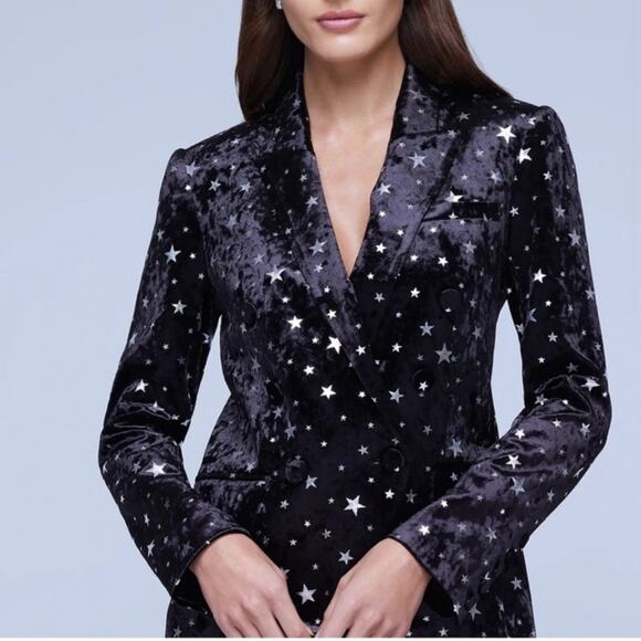 L’AGENCE Velvet Kenzie Star Blazer Jacket ~ Black Silver XS 2 New metallic - Picture 13 of 13